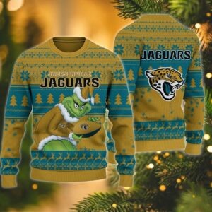 The Grinch Stolen Jacksonville Jaguars Ugly Christmas Sweater, NFL Christmas Sweater