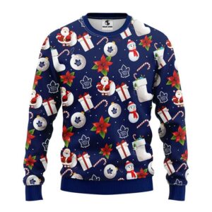 Toronto Maple Leafs Santa Claus Snowman Ugly Christmas Sweater, NHL Christmas Sweater
