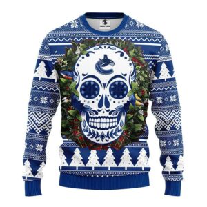 Vancouver Canucks Skull Flower Ugly Christmas Sweater, NHL Christmas Sweater