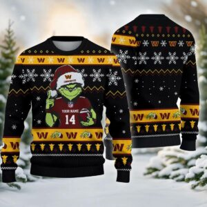 Washington Commanders Grinch Custom Chrismas Ugly Sweater, NFL Christmas Sweater
