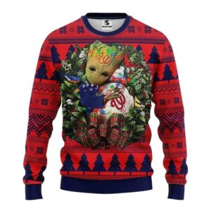 Washington Nationals Groot Hug Ugly Christmas Sweater, MLB Christmas Sweater