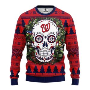 Washington Nationals Skull Flower Ugly Christmas Sweater, MLB Christmas Sweater