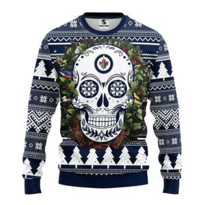 Winnipeg Jets Skull Flower Ugly Christmas Sweater, NHL Christmas Sweater
