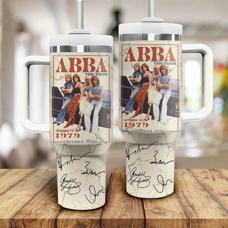 ABBA Music Custom Stanley Quencher 40oz Stainless Steel Tumbler With Handle - Threewoofs - Image 2