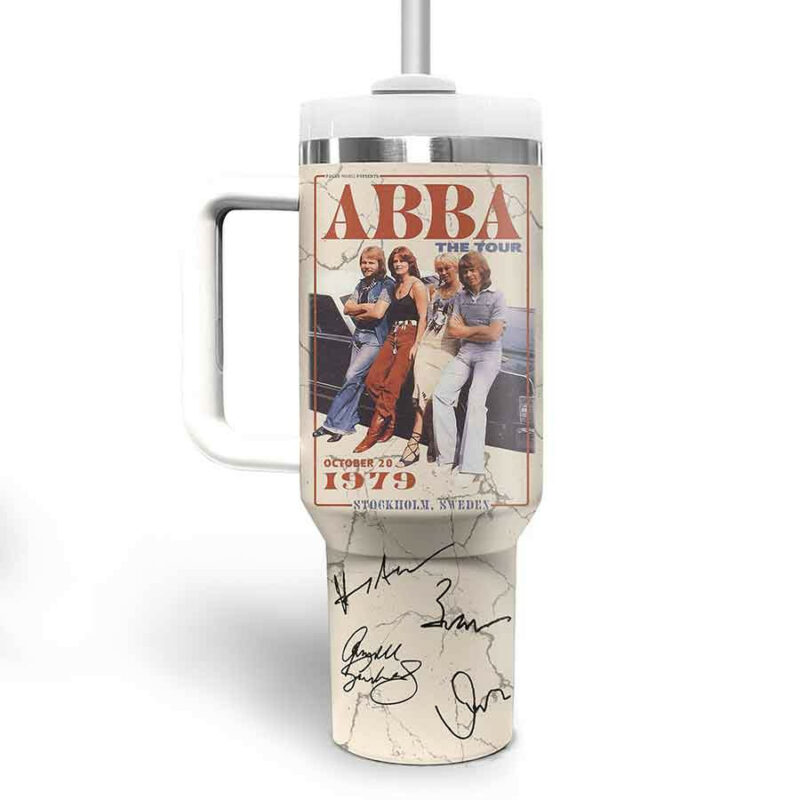 ABBA Music Custom Stanley Quencher 40oz Stainless Steel Tumbler With Handle - Threewoofs - Image 4