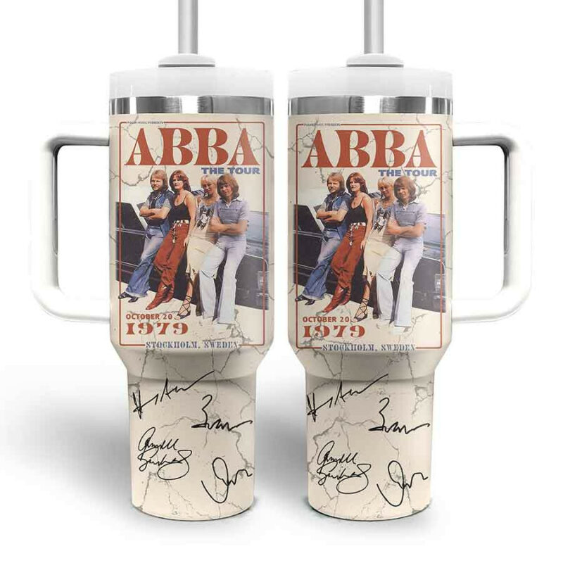 ABBA Music Custom Stanley Quencher 40oz Stainless Steel Tumbler With Handle - Threewoofs - Image 3