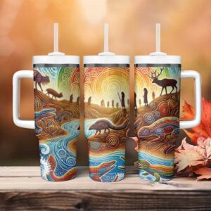 Aboriginal Dreamtime Animals Stories Custom Stanley Quencher 40oz Stainless Steel Tumbler With Handle - Threewoofs