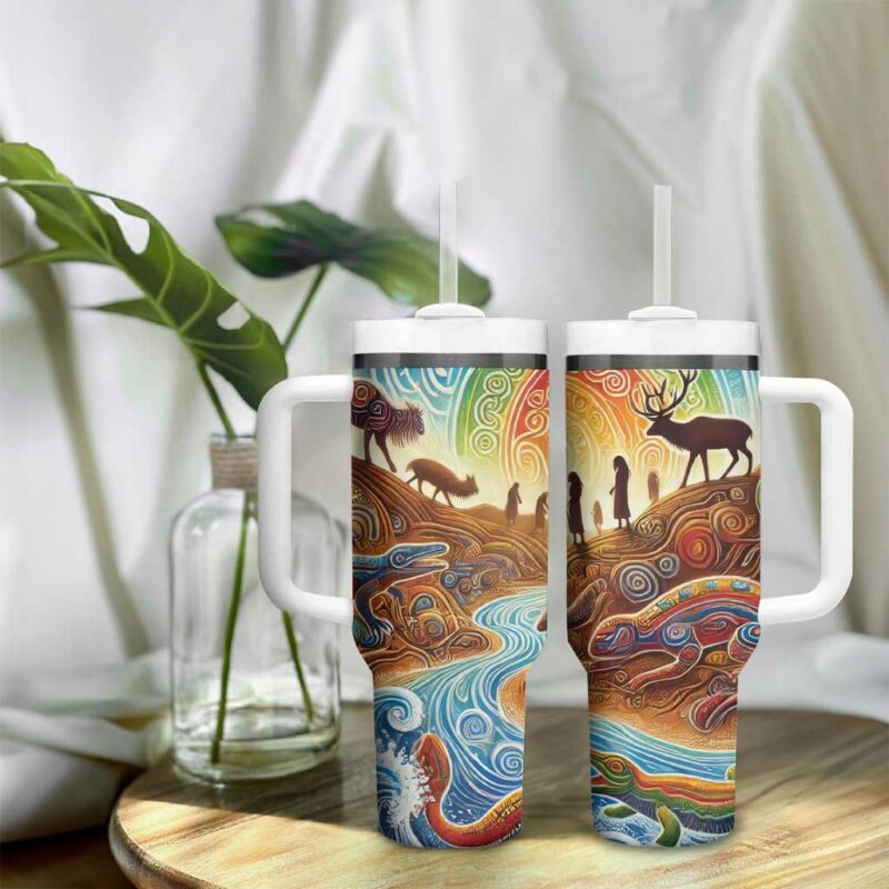 Aboriginal Dreamtime Animals Stories Custom Stanley Quencher 40oz Stainless Steel Tumbler With Handle - Threewoofs - Image 9