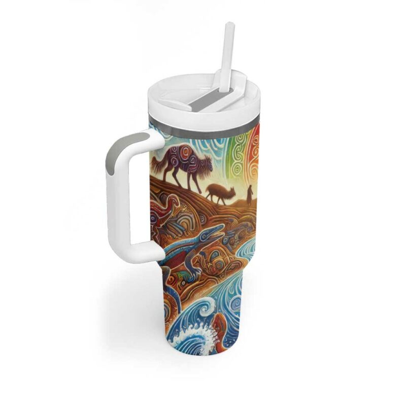 Aboriginal Dreamtime Animals Stories Custom Stanley Quencher 40oz Stainless Steel Tumbler With Handle - Threewoofs - Image 3