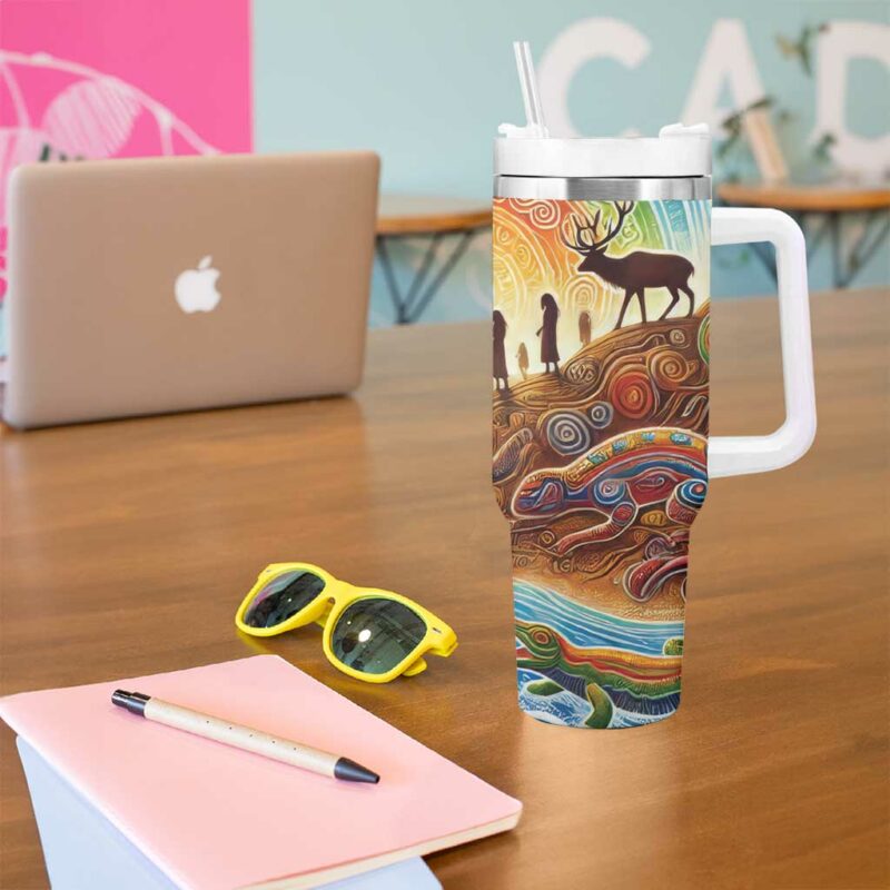 Aboriginal Dreamtime Animals Stories Custom Stanley Quencher 40oz Stainless Steel Tumbler With Handle - Threewoofs - Image 5