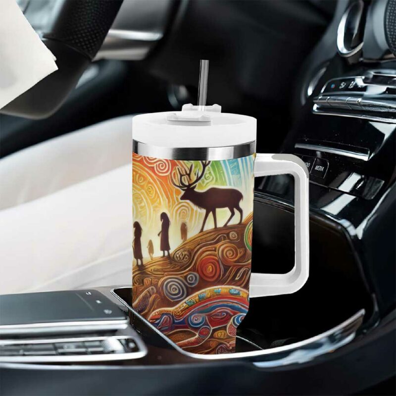 Aboriginal Dreamtime Animals Stories Custom Stanley Quencher 40oz Stainless Steel Tumbler With Handle - Threewoofs - Image 8