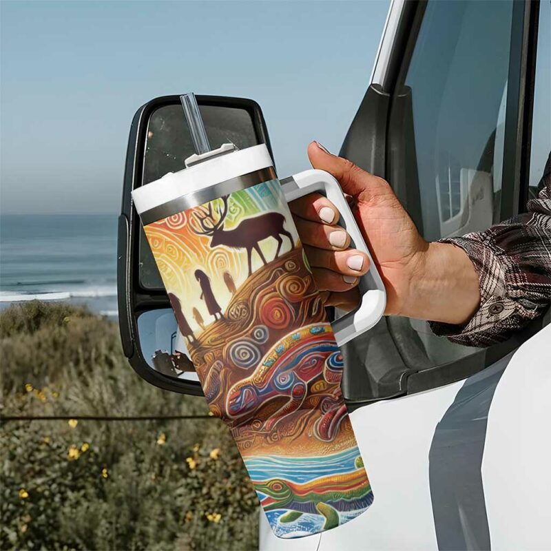 Aboriginal Dreamtime Animals Stories Custom Stanley Quencher 40oz Stainless Steel Tumbler With Handle - Threewoofs - Image 7