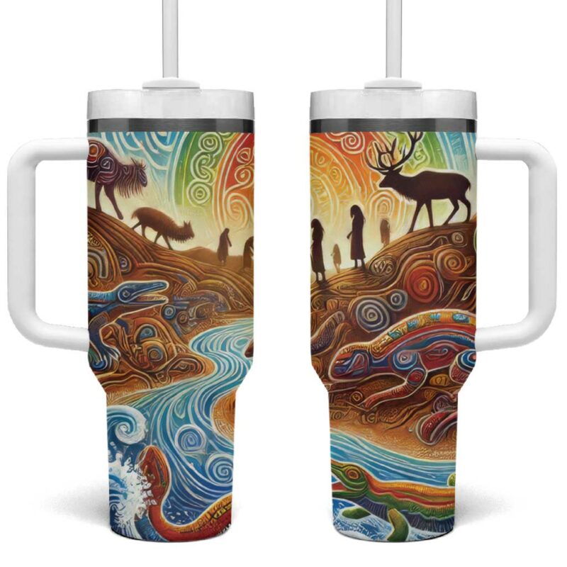 Aboriginal Dreamtime Animals Stories Custom Stanley Quencher 40oz Stainless Steel Tumbler With Handle - Threewoofs - Image 2