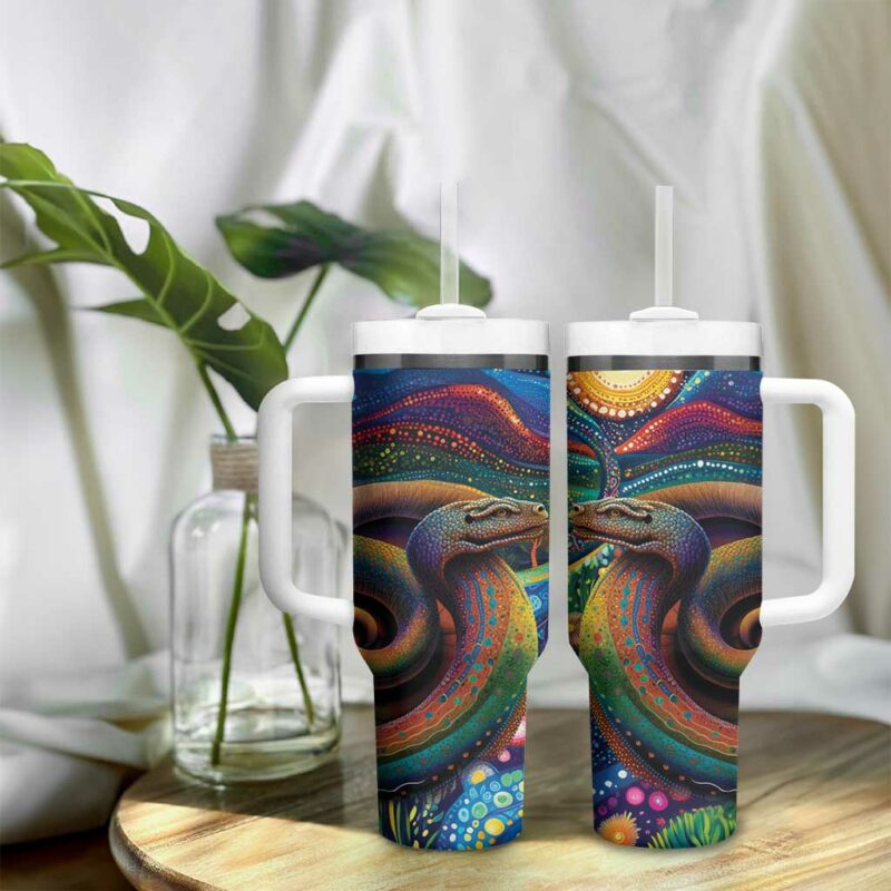 Aboriginal Dreamtime Rainbow Serpent Custom Stanley Quencher 40oz Stainless Steel Tumbler With Handle - Threewoofs - Image 9