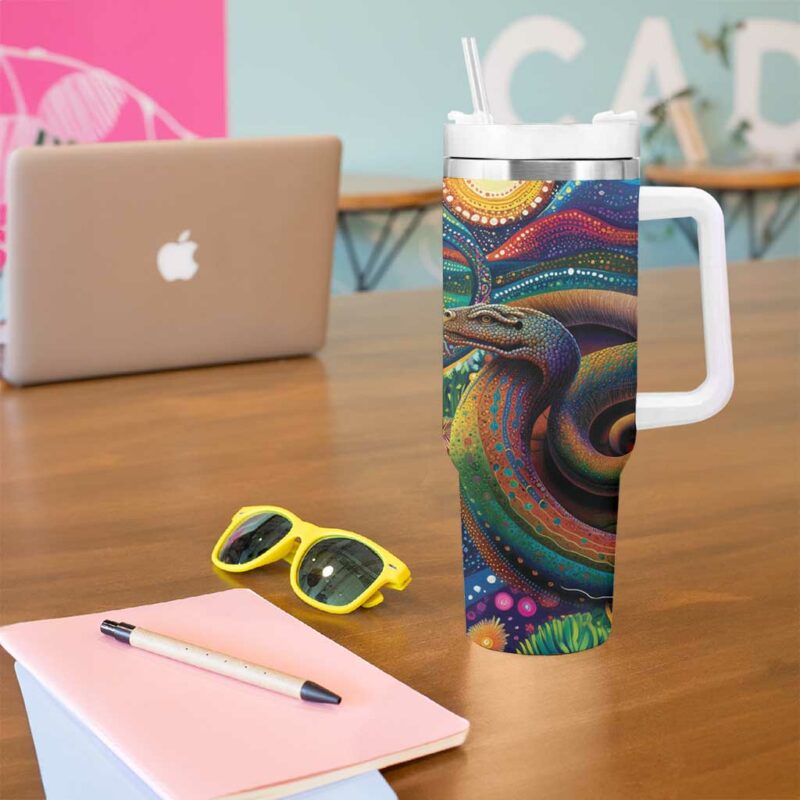 Aboriginal Dreamtime Rainbow Serpent Custom Stanley Quencher 40oz Stainless Steel Tumbler With Handle - Threewoofs - Image 5