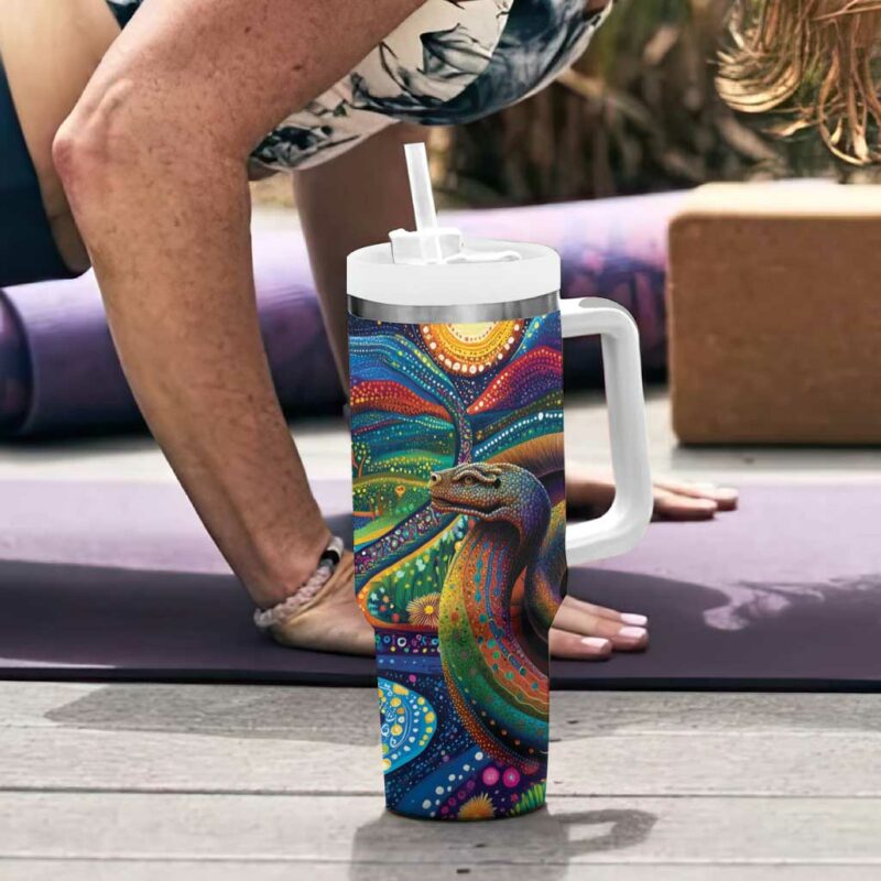 Aboriginal Dreamtime Rainbow Serpent Custom Stanley Quencher 40oz Stainless Steel Tumbler With Handle - Threewoofs - Image 6