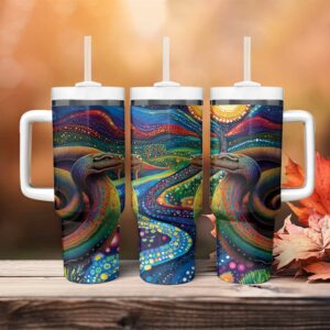 Aboriginal Dreamtime Rainbow Serpent Custom Stanley Quencher 40oz Stainless Steel Tumbler With Handle - Threewoofs