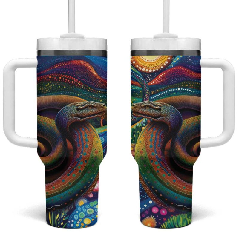 Aboriginal Dreamtime Rainbow Serpent Custom Stanley Quencher 40oz Stainless Steel Tumbler With Handle - Threewoofs - Image 2