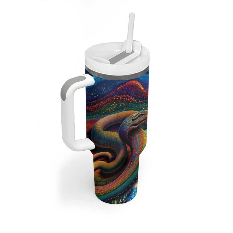 Aboriginal Dreamtime Rainbow Serpent Custom Stanley Quencher 40oz Stainless Steel Tumbler With Handle - Threewoofs - Image 3