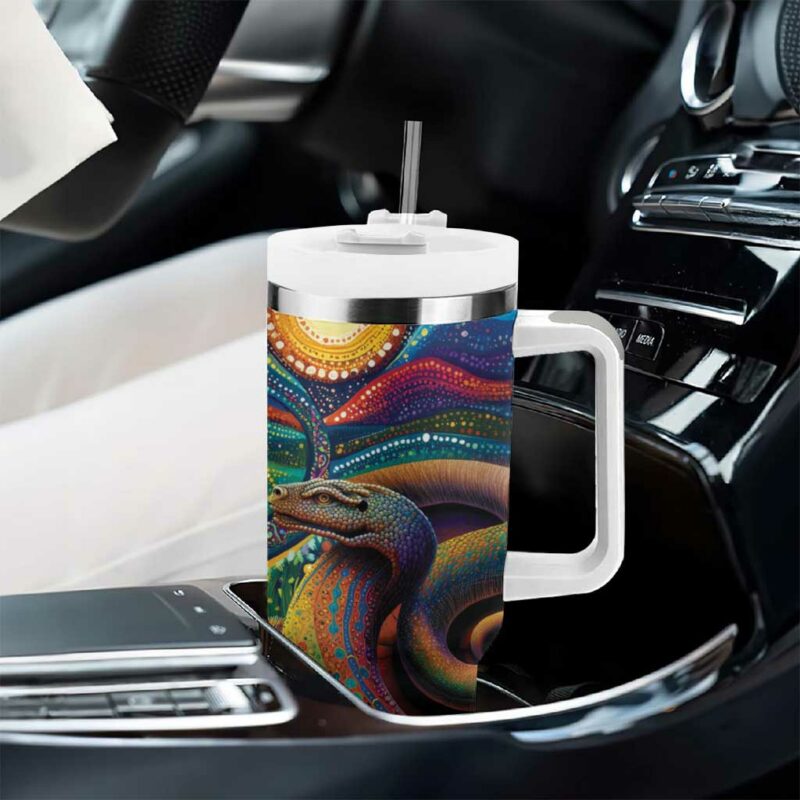 Aboriginal Dreamtime Rainbow Serpent Custom Stanley Quencher 40oz Stainless Steel Tumbler With Handle - Threewoofs - Image 8