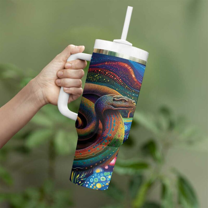 Aboriginal Dreamtime Rainbow Serpent Custom Stanley Quencher 40oz Stainless Steel Tumbler With Handle - Threewoofs - Image 4