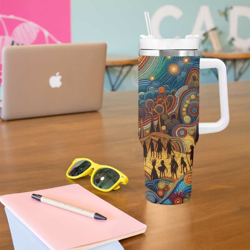Aboriginal Dreamtime Stories Land Custom Stanley Quencher 40oz Stainless Steel Tumbler With Handle - Threewoofs - Image 5