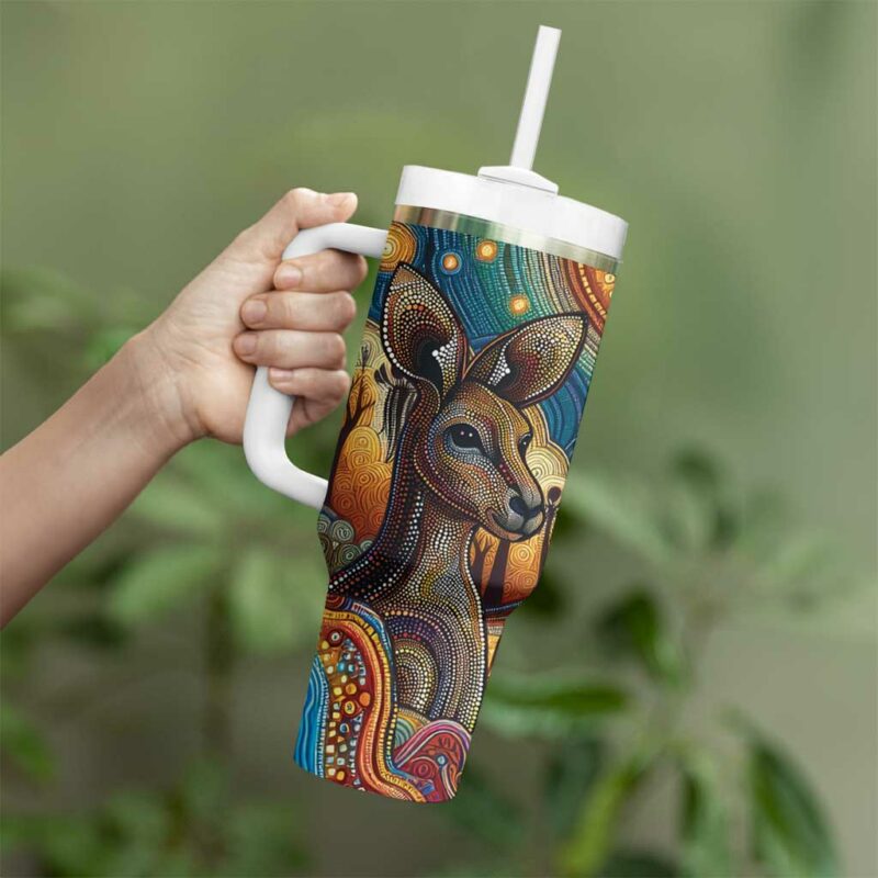Aboriginal Dreamtime Stories Land Custom Stanley Quencher 40oz Stainless Steel Tumbler With Handle - Threewoofs - Image 4