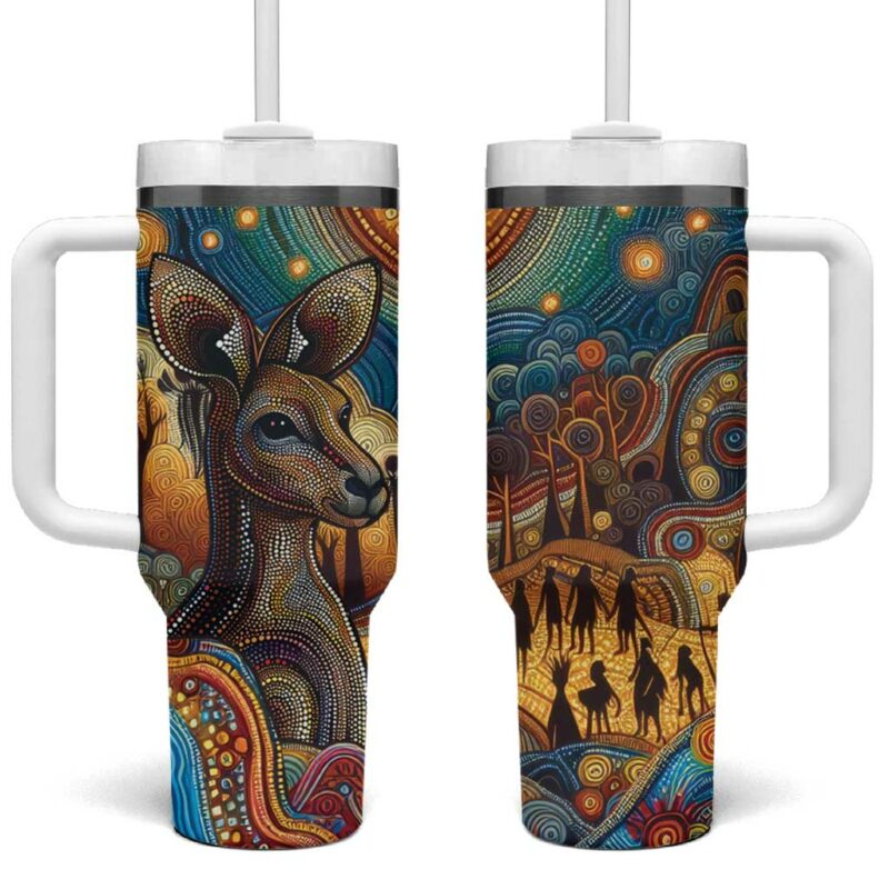 Aboriginal Dreamtime Stories Land Custom Stanley Quencher 40oz Stainless Steel Tumbler With Handle - Threewoofs - Image 2