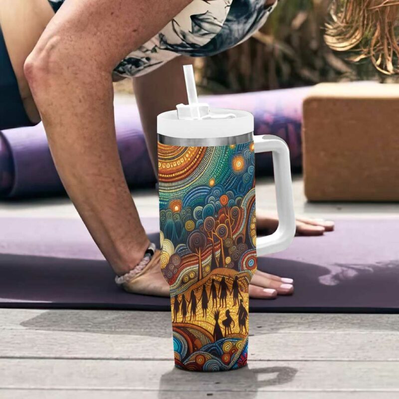 Aboriginal Dreamtime Stories Land Custom Stanley Quencher 40oz Stainless Steel Tumbler With Handle - Threewoofs - Image 6
