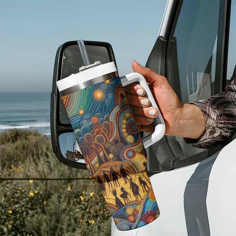 Aboriginal Dreamtime Stories Land Custom Stanley Quencher 40oz Stainless Steel Tumbler With Handle - Threewoofs - Image 7