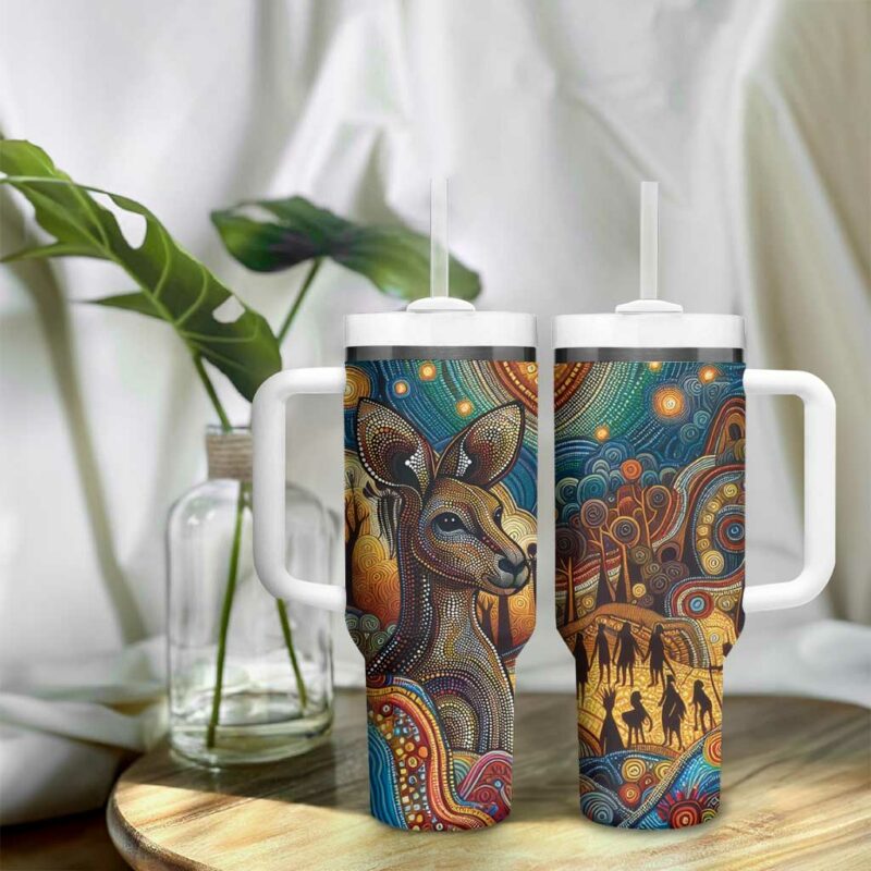 Aboriginal Dreamtime Stories Land Custom Stanley Quencher 40oz Stainless Steel Tumbler With Handle - Threewoofs - Image 9