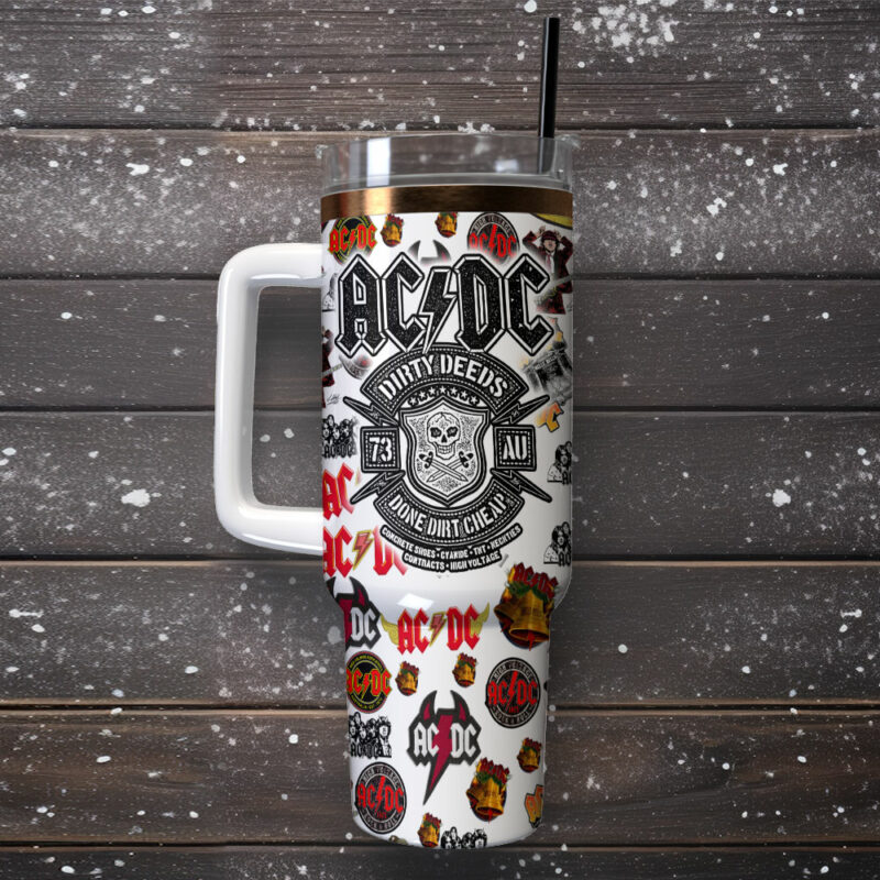 AC/DC Music Custom Stanley Quencher 40oz Stainless Steel Tumbler With Handle - Threewoofs - Image 2