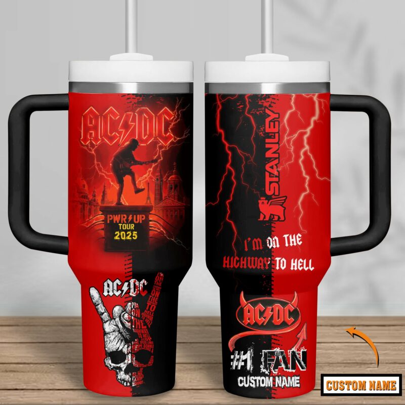 AC/DC Music Custom Stanley Quencher 40oz Stainless Steel Tumbler With Handle - Threewoofs