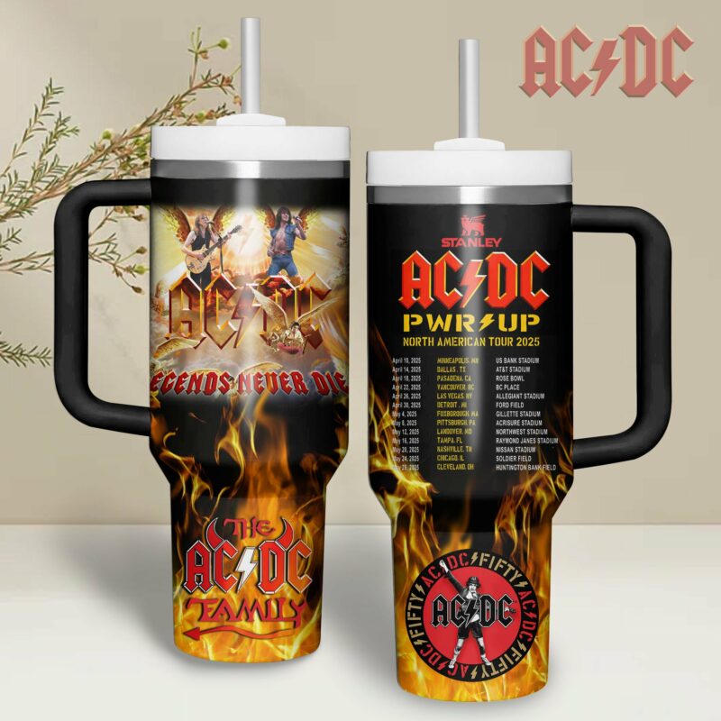 AC/DC Music Custom Stanley Quencher 40oz Stainless Steel Tumbler With Handle - Threewoofs