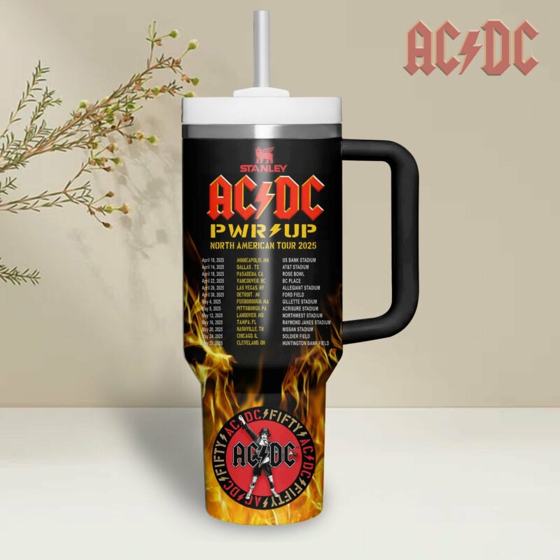 AC/DC Music Custom Stanley Quencher 40oz Stainless Steel Tumbler With Handle - Threewoofs - Image 3