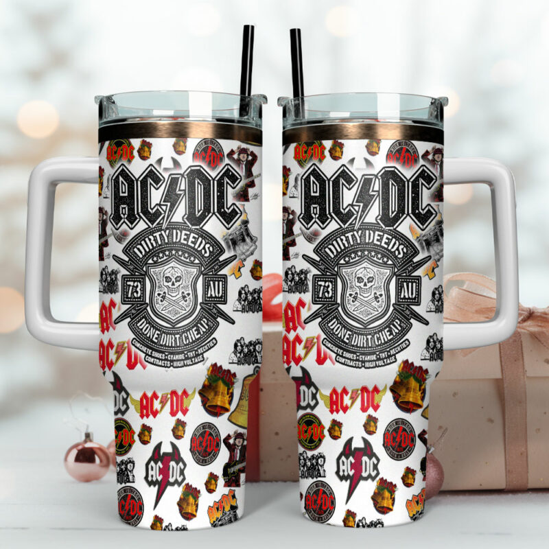 AC/DC Music Custom Stanley Quencher 40oz Stainless Steel Tumbler With Handle - Threewoofs - Image 4
