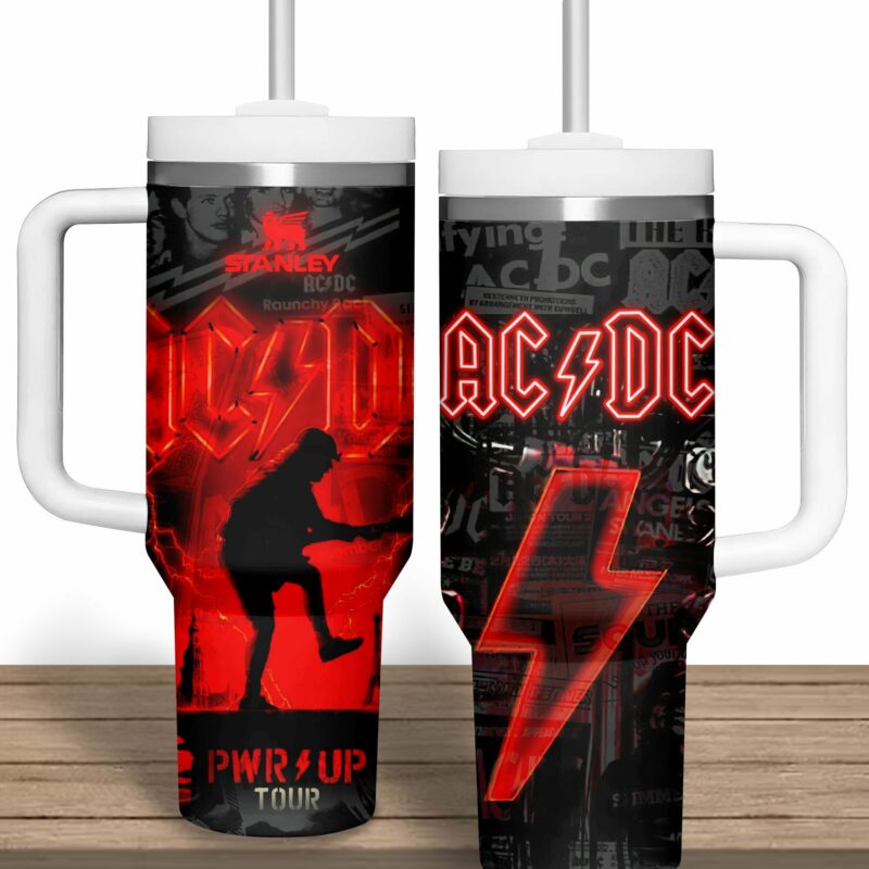 AC/DC Music Custom Stanley Quencher 40oz Stainless Steel Tumbler With Handle - Threewoofs - Image 2
