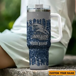 Adelaide Crows AFL Sports Glitter Custom Stanley Quencher 40oz Stainless Steel Tumbler With Handle - Threewoofs
