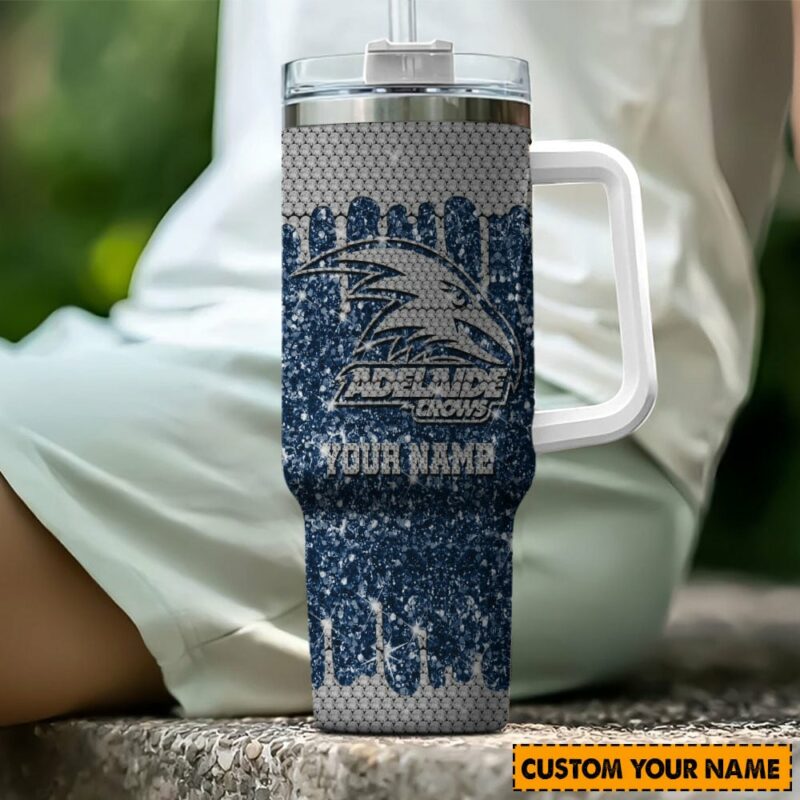Adelaide Crows AFL Sports Glitter Custom Stanley Quencher 40oz Stainless Steel Tumbler With Handle - Threewoofs