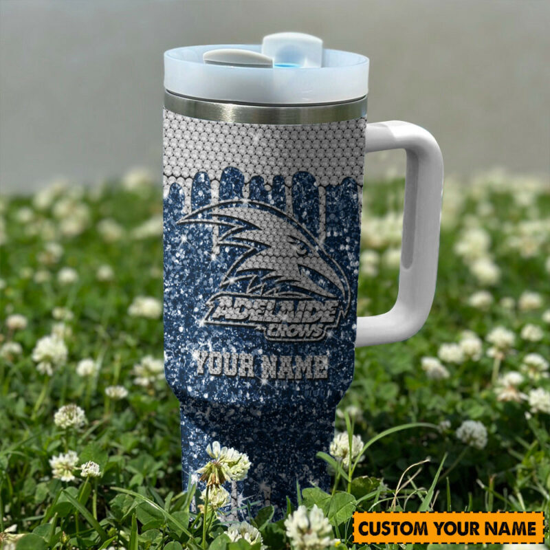 Adelaide Crows AFL Sports Glitter Custom Stanley Quencher 40oz Stainless Steel Tumbler With Handle - Threewoofs - Image 2