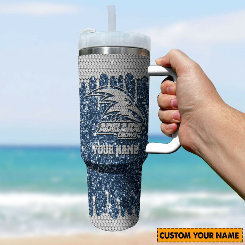 Adelaide Crows AFL Sports Glitter Custom Stanley Quencher 40oz Stainless Steel Tumbler With Handle - Threewoofs - Image 3