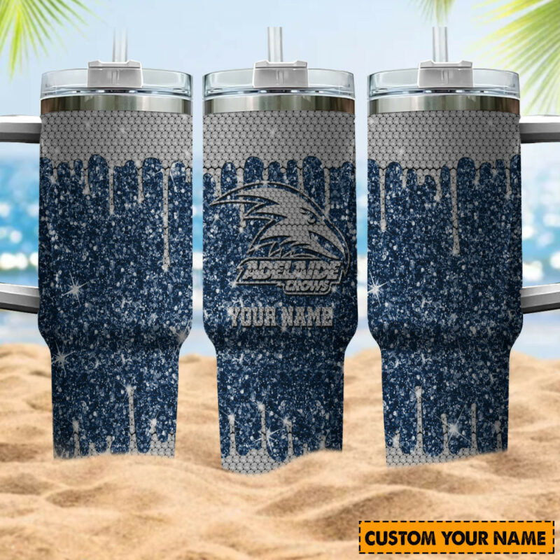 Adelaide Crows AFL Sports Glitter Custom Stanley Quencher 40oz Stainless Steel Tumbler With Handle - Threewoofs - Image 4