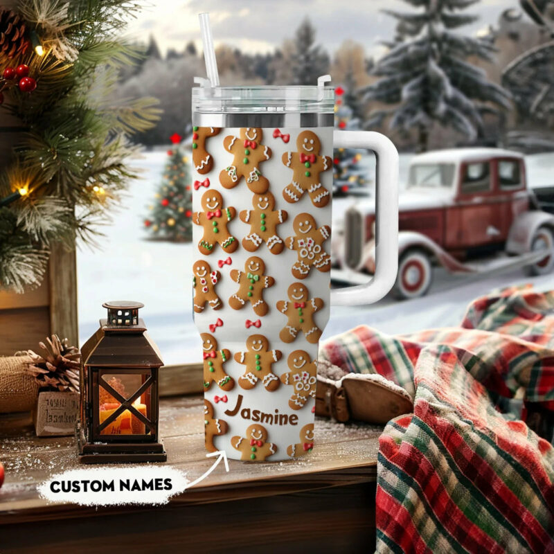 Adorable Gingerbread Christmas Custom Stanley Quencher 40oz Stainless Steel Tumbler With Handle - Threewoofs - Image 2