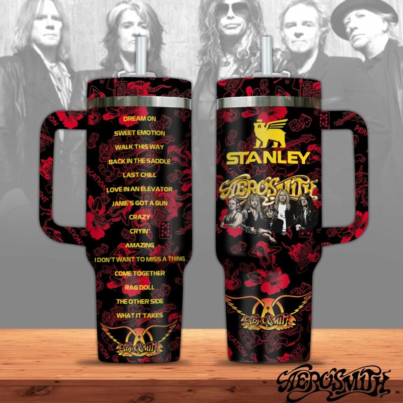 Aerosmith Music Custom Stanley Quencher 40oz Stainless Steel Tumbler With Handle - Threewoofs