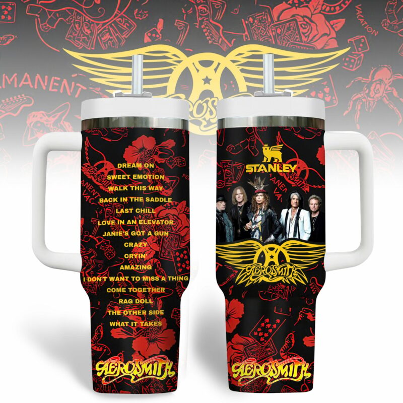 Aerosmith Music Custom Stanley Quencher 40oz Stainless Steel Tumbler With Handle - Threewoofs