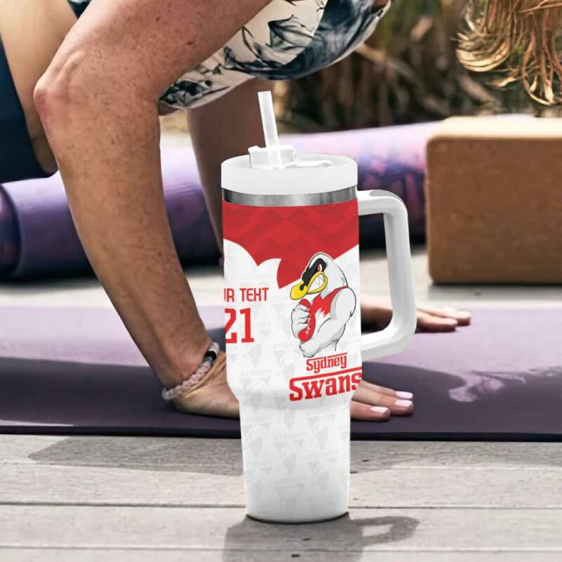 AFL Sydney with Swans Mascot Simple Style Custom Stanley Quencher 40oz Stainless Steel Tumbler With Handle - Threewoofs - Image 6