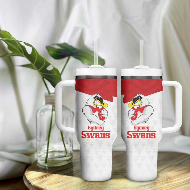 AFL Sydney with Swans Mascot Simple Style Custom Stanley Quencher 40oz Stainless Steel Tumbler With Handle - Threewoofs - Image 9