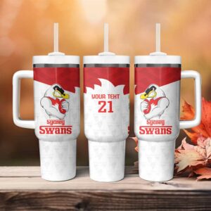 AFL Sydney with Swans Mascot Simple Style Custom Stanley Quencher 40oz Stainless Steel Tumbler With Handle - Threewoofs