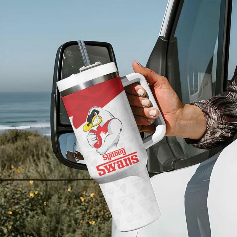 AFL Sydney with Swans Mascot Simple Style Custom Stanley Quencher 40oz Stainless Steel Tumbler With Handle - Threewoofs - Image 7