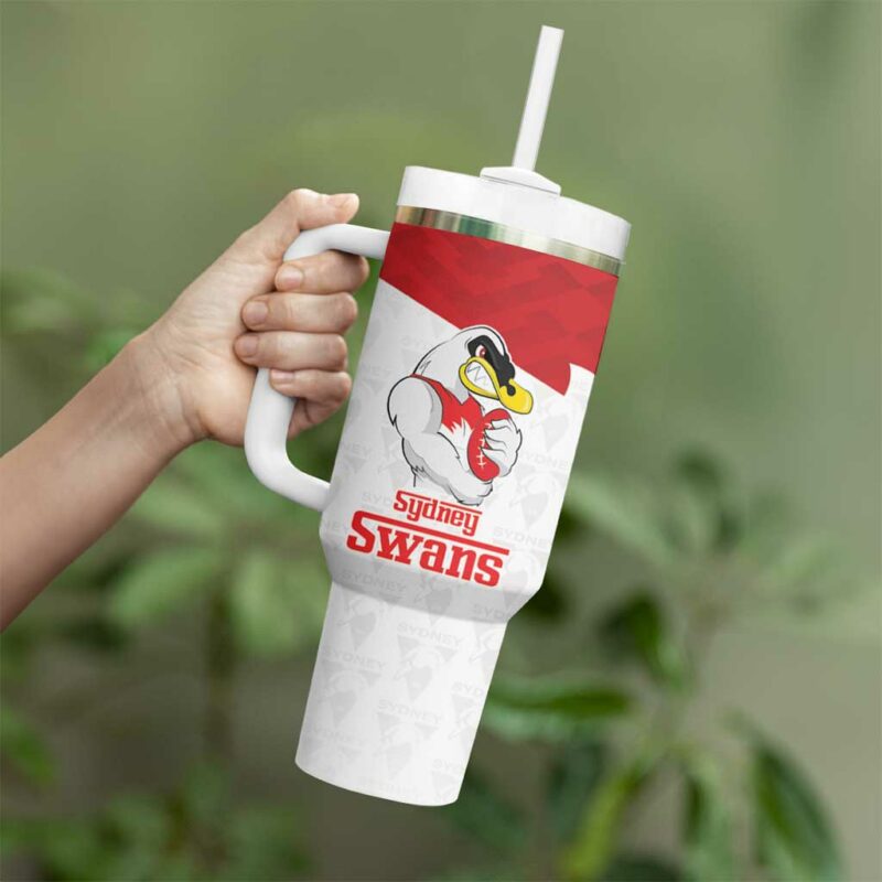 AFL Sydney with Swans Mascot Simple Style Custom Stanley Quencher 40oz Stainless Steel Tumbler With Handle - Threewoofs - Image 4